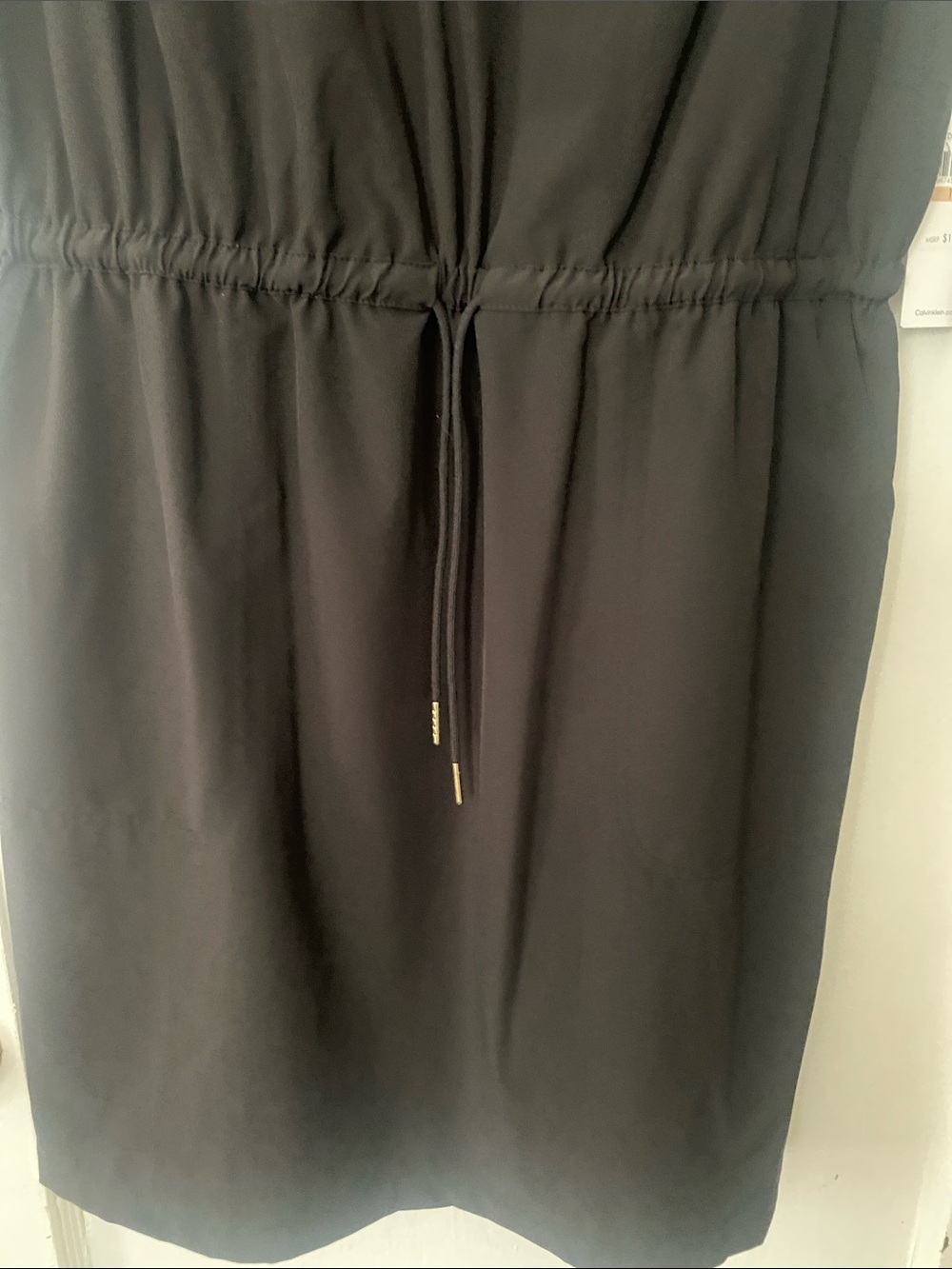 Calvin Klein Black Sleeveless V-Neck Midi Dress with Drawstring Waist - Picture 4 of 14